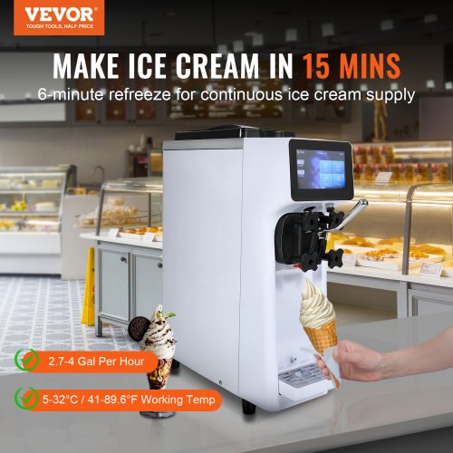 Máquina de helado soft, 10 l/h, rendimiento, sabor único, encimera
