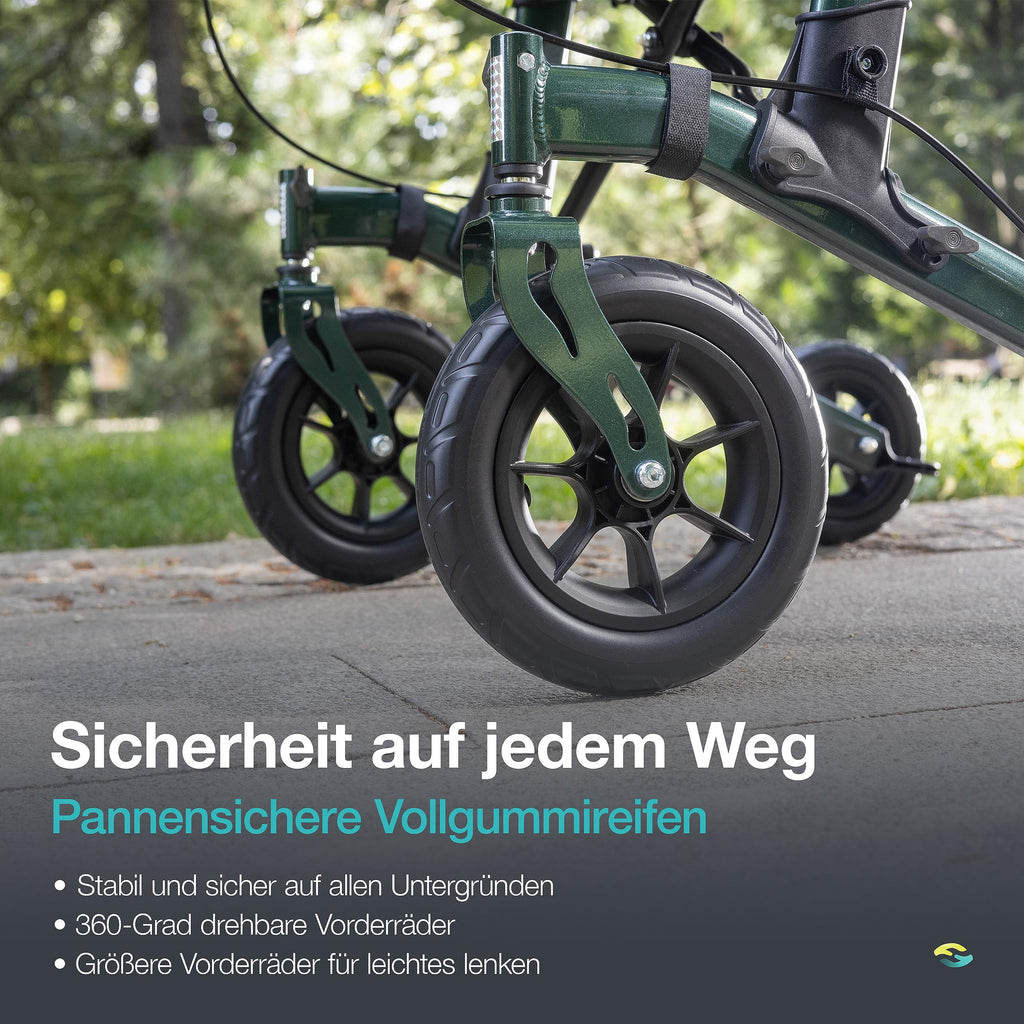 Andador con soporte para antebrazos H1160 para artritis, con asiento y respaldo, aluminio, ruedas macizas de 10 pulgadas, altura regulable, hasta 136 kg, plegable