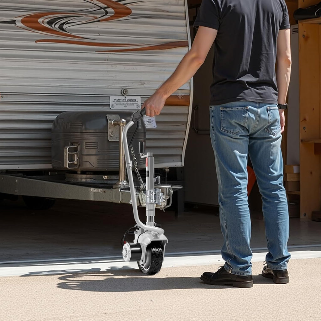 VEVOR Rueda Jockey Eléctrica Motorizada para Remolque 2,5 t, Movedor de Remolque 380 W 12 V, Velocidad de Desplazamiento 7 m/min, Altura de Abrazadera Ajustable 31-63 cm, Neumático de Goma 20,3 cm para Mover Caravanas y Barcos