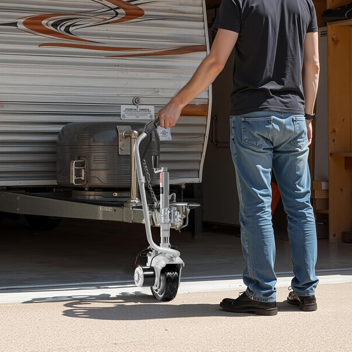 VEVOR Rueda Jockey Eléctrica Motorizada para Remolque 2,5 t, Movedor de Remolque 380 W 12 V, Velocidad de Desplazamiento 7 m/min, Altura de Abrazadera Ajustable 31-63 cm, Neumático de Goma 20,3 cm para Mover Caravanas y Barcos