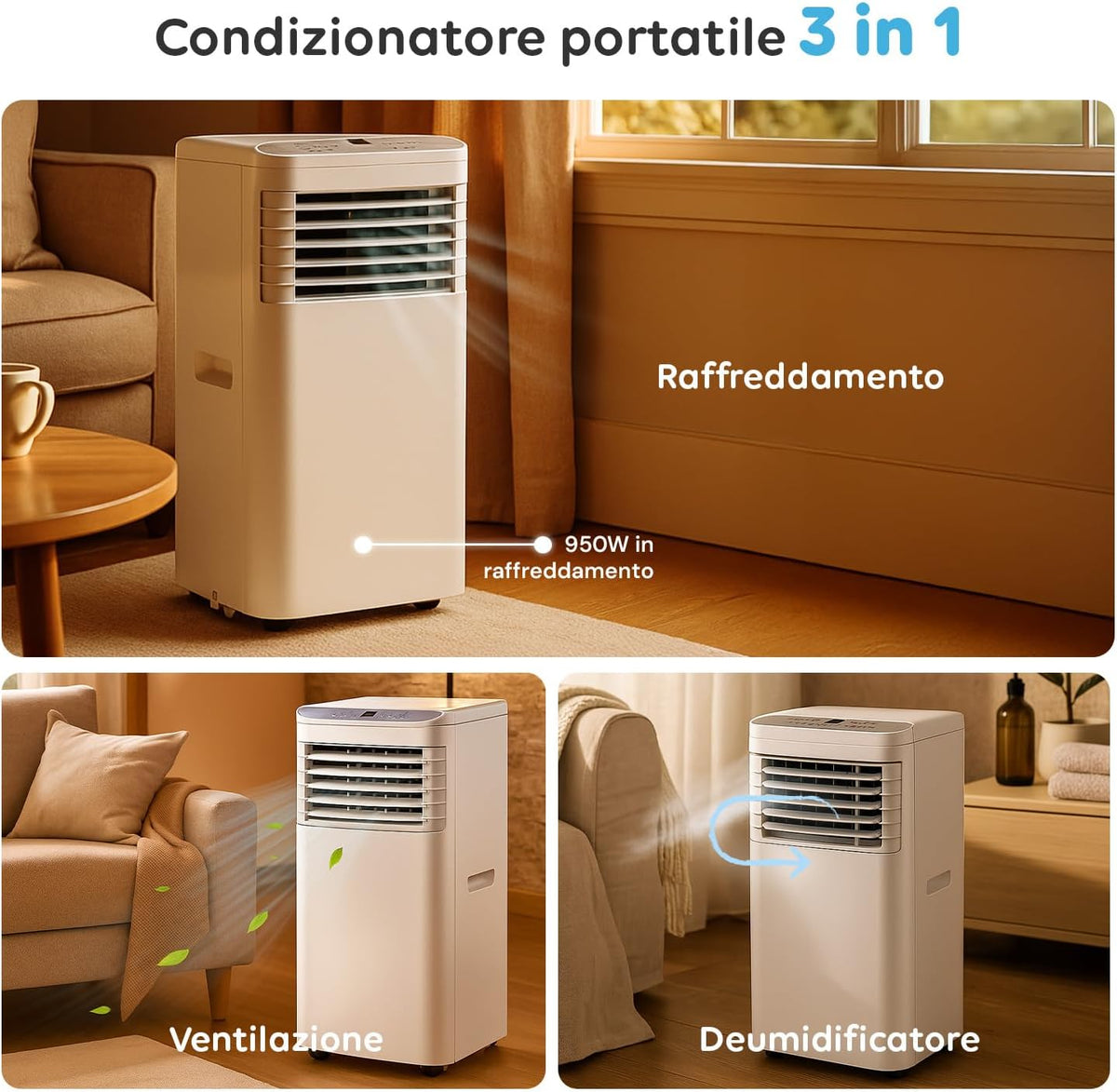 Aire acondicionado portátil Avilia 9000 BTU 3 en 1: deshumidificador, refrigerador y ventilador | Aire acondicionado sin unidad exterior para el hogar y la oficina