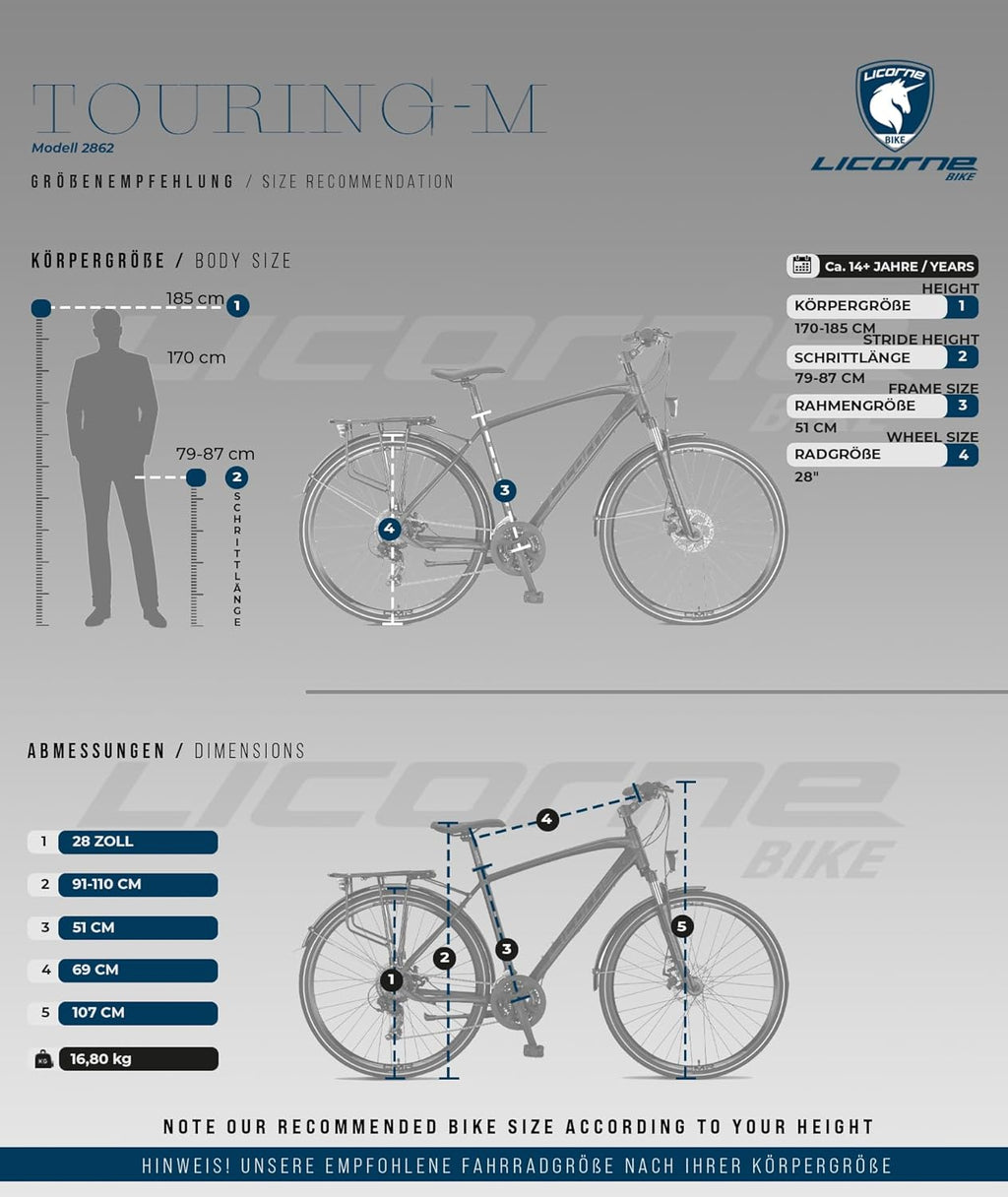 Bicicleta de trekking y turismo premium Licorne Bike de 28 pulgadas, con cuadro de aluminio y frenos de disco, para niños, niñas, mujeres y hombres - 21 velocidades - bicicleta de montaña - bicicleta cross
