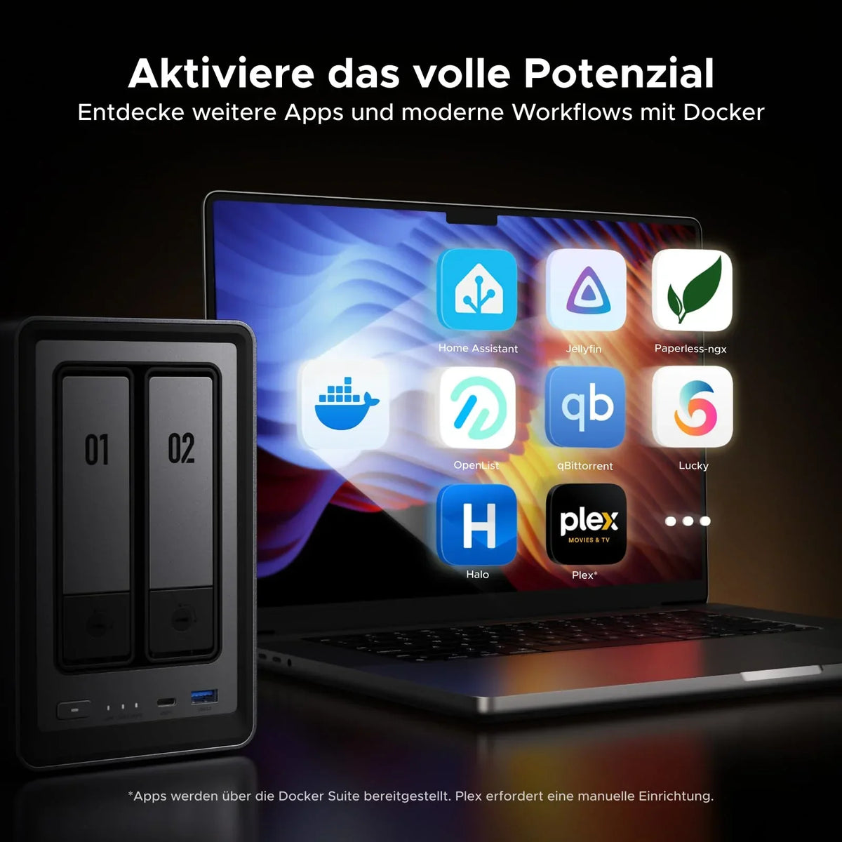 NAS de 2 bahías DXP2800 con Intel N100, 2,5 GbE, 8 GB DDR5, 2x M.2 NVMe, HDMI 4K, hasta 80 TB, sin HDD