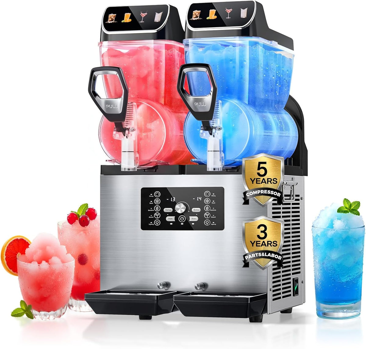 Máquina de granizados comercial FOHERE, máquina de granizados con tanques de 30L, control independiente de tanques, máquina de granizados para restaurantes, cafeterías, bares y fiestas