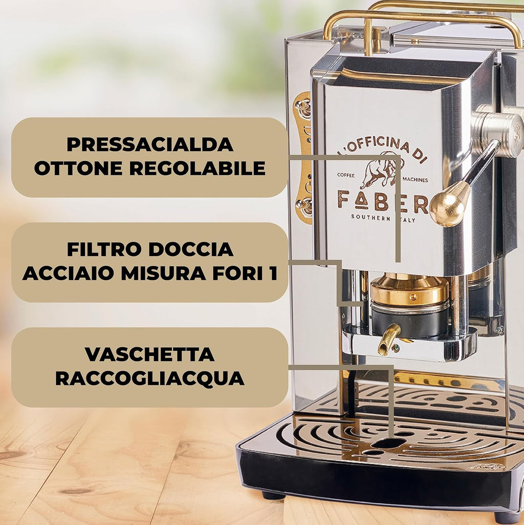 Cafetera Faber PRO Total Deluxe de latón, papel ESE de 44 mm, 1,3 litros, (blanco)