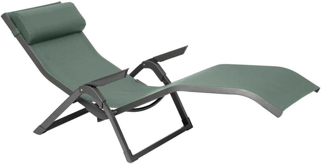 Hespéride - Tumbona plegable Décima - Verde oliva y grafito - Aluminio resistente a la corrosión, 2 posiciones, apilable - Para jardín, piscina, tomar el sol