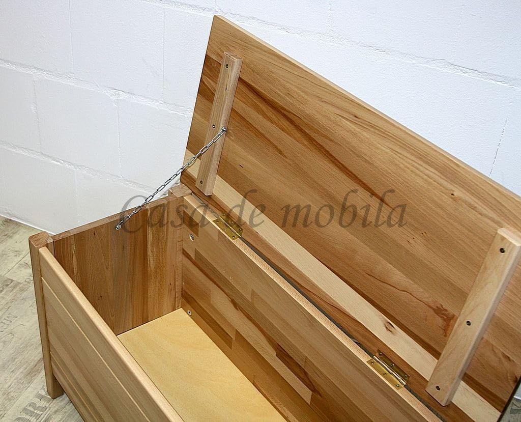Baúl de madera maciza Casa 84 cm, haya núcleo maciza, barnizado natural