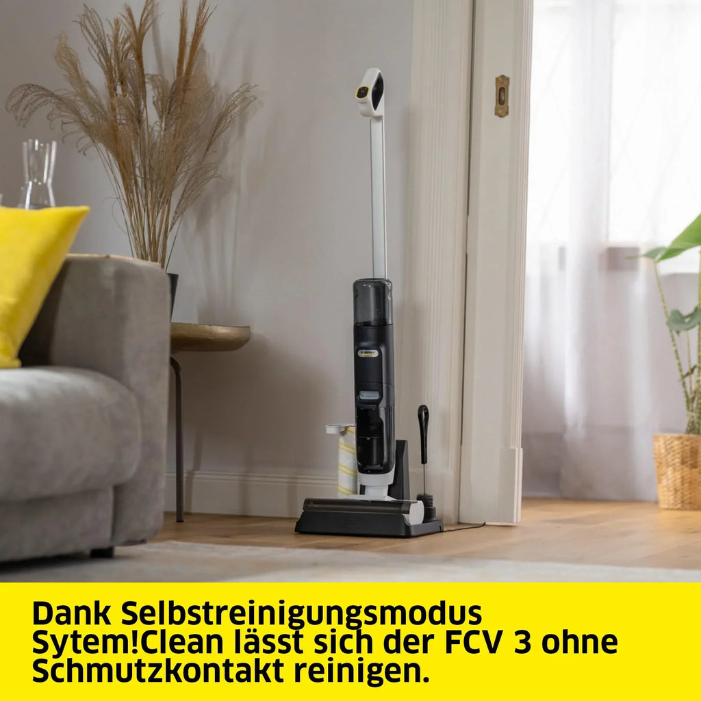 Fregadora aspiradora KÄRCHER FCV 3 inalámbrica, 3 modos de limpieza, autonomía de aprox. 30 min, rendimiento de superficie aprox. 130 m² por carga, blanco