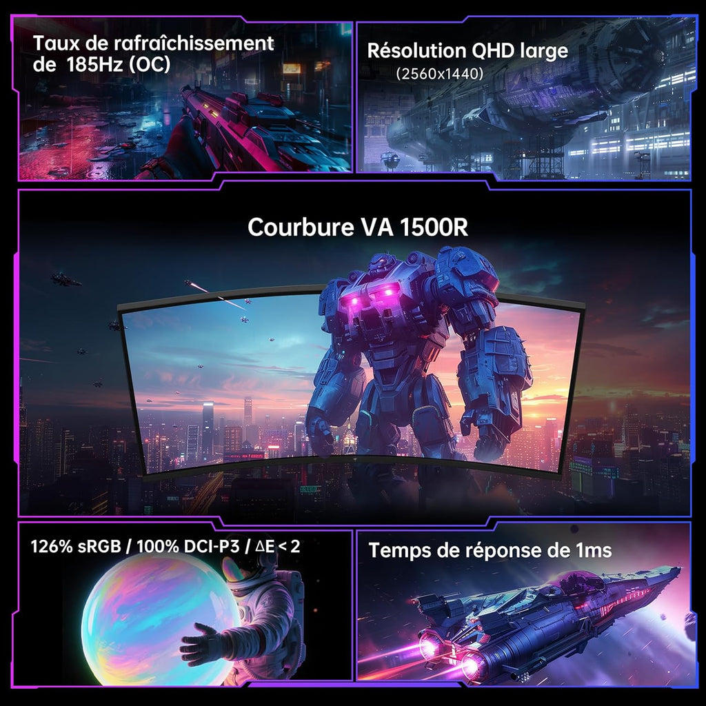 Monitor Gaming Curvo KTC de 32 Pulgadas | QHD@185Hz (OC) | Tiempo de Respuesta 1ms | Panel HVA, Curvatura 1500R | 96% DCI-P3, 99% sRGB, 1.07 mil millones de colores | HDR10 | VESA 100×100 | Baja luz azul | H32S5