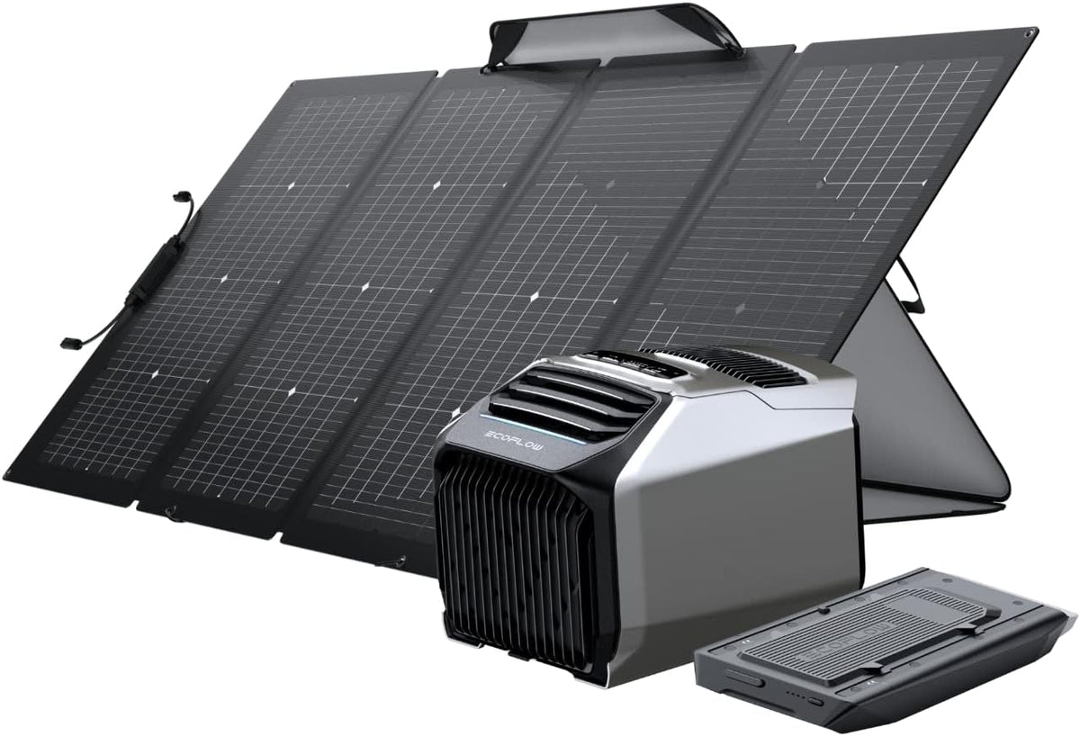Aire acondicionado portátil EcoFlow WAVE 2 con batería adicional de 1159 Wh y panel solar de 220 W, refrigeración rápida de 5100 BTU, calefacción de 6100 BTU