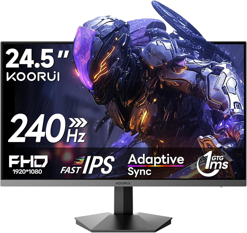 Monitor Gaming KOORUI de 24,5 pulgadas, pantalla Full HD 240 Hz, panel IPS Rapid 1920 x 1080, OC hasta 260 Hz, DisplayPort 1.4 y HDMI 2.0, cable HDMI 2.0, HDR400, Negro