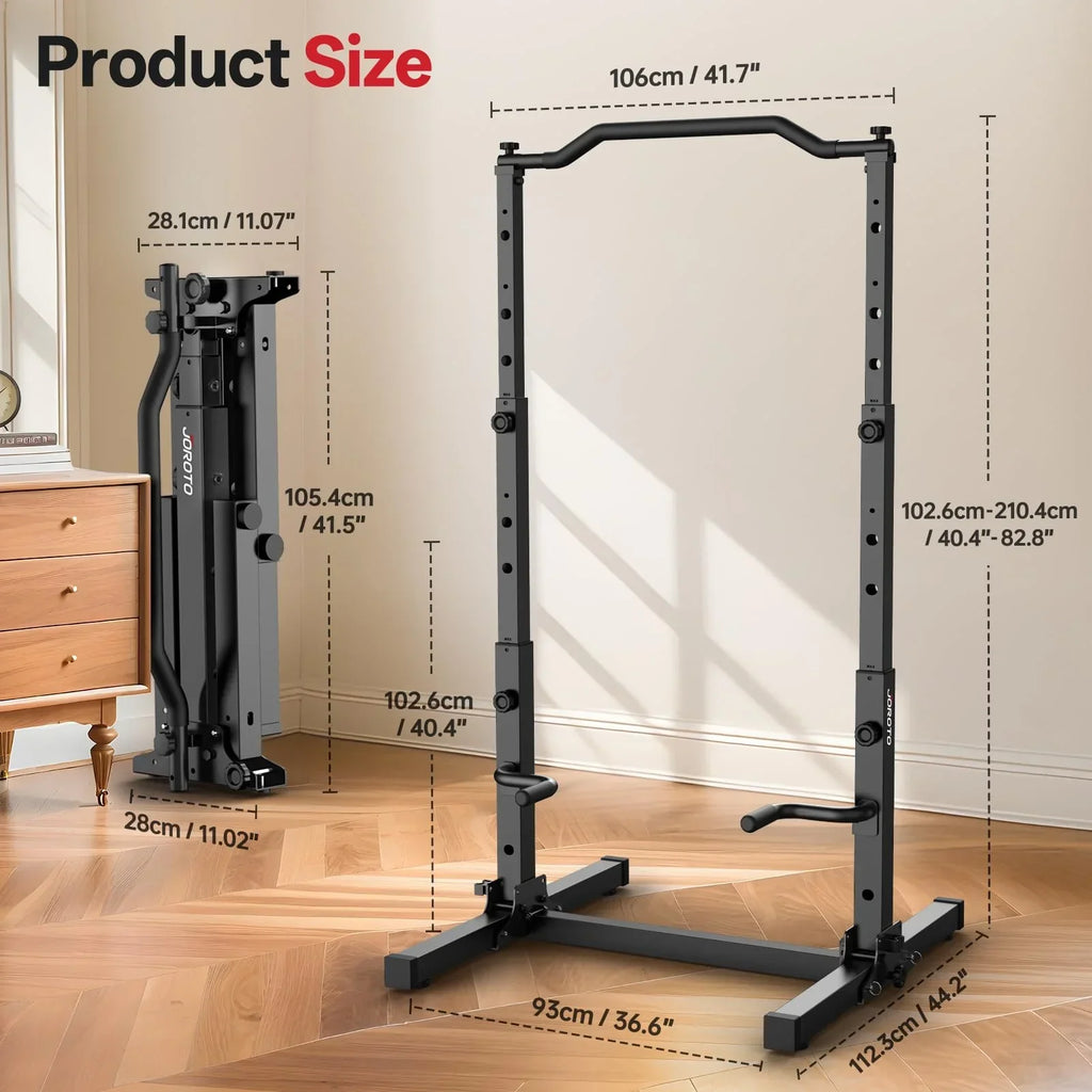 Torre de musculación JU30 5 en 1, estación de dominadas y fondos, ajustable en altura, plegable, capacidad de carga de 204 kg, 112 × 105 × 210 cm