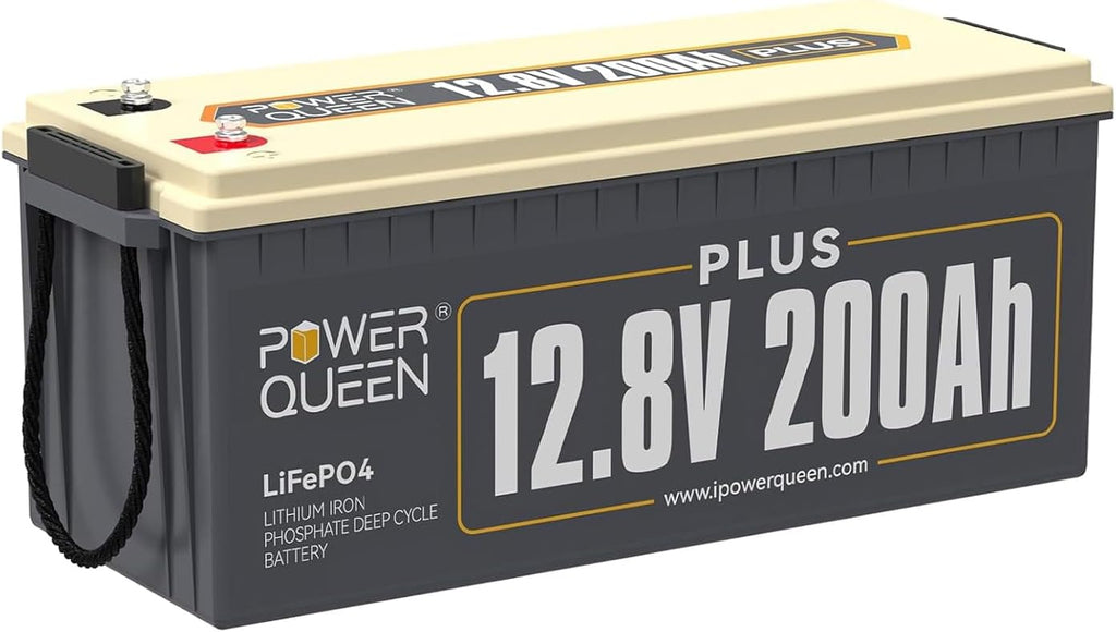 Batería de Litio Power Queen 12V 200Ah Plus, Batería LiFePO4 Recargable con BMS 200A, más de 4000 Ciclos, para Autocaravana, Energía Fuera de la Red, Furgoneta, Caravana…