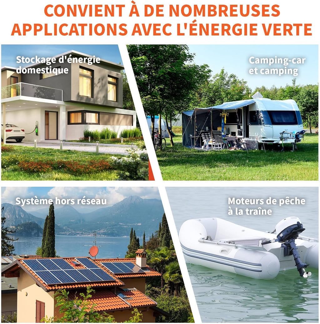 Batería LiFePO4 de 12V y 200Ah, batería de litio con 98% de eficiencia, BMS de 200A, IP65, 4500-16000 ciclos, autodescarga del 3% para sistemas solares, aplicaciones marinas y fuera de la red.