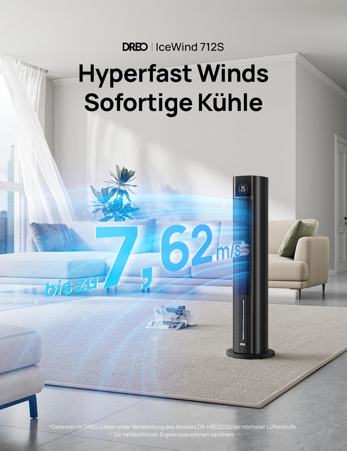 Ventilador de torre DREO con refrigeración por agua, enfriador de aire de 110 cm con refrigeración por agua silenciosa, 4 velocidades y 4 modos, enfriador evaporativo, control por APP, bolsas de hielo, oscilación de 80°, temporizador de 12 h, negro