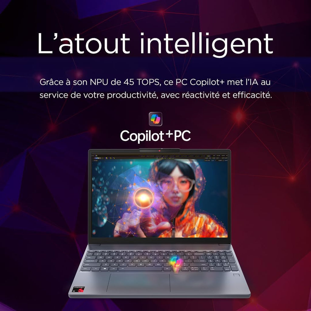 Lenovo IdeaPad Slim 3 15Q8X10 - Portátil 15,3'' WUXGA Copilot+ (Snapdragon X X1-26-100, RAM 16GB, SSD 512GB, Qualcomm Adreno, Windows 11 Home) Teclado AZERTY Francés - Gris