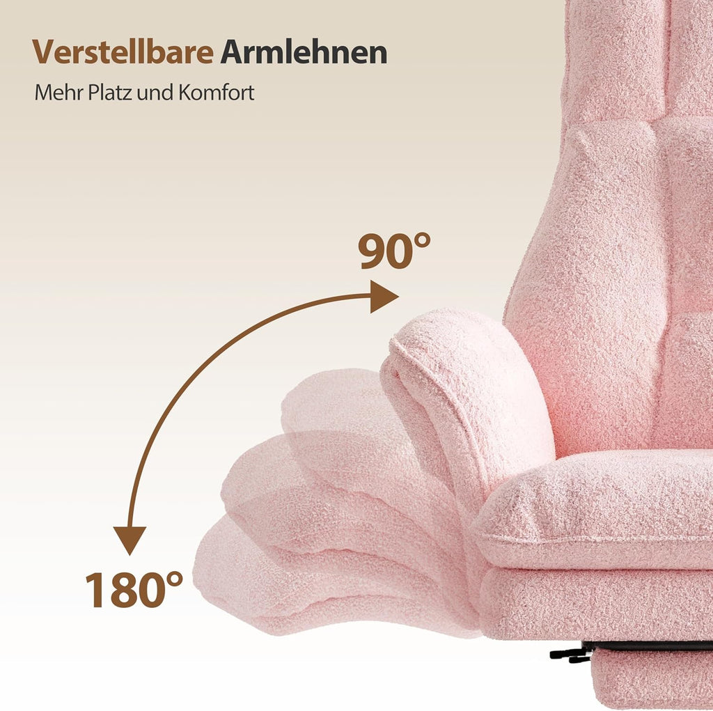 Silla de oficina con reposapiés modelo BGY01, silla giratoria de tela de peluche, respaldo ajustable a 135°, asiento extra ancho para oficina en casa