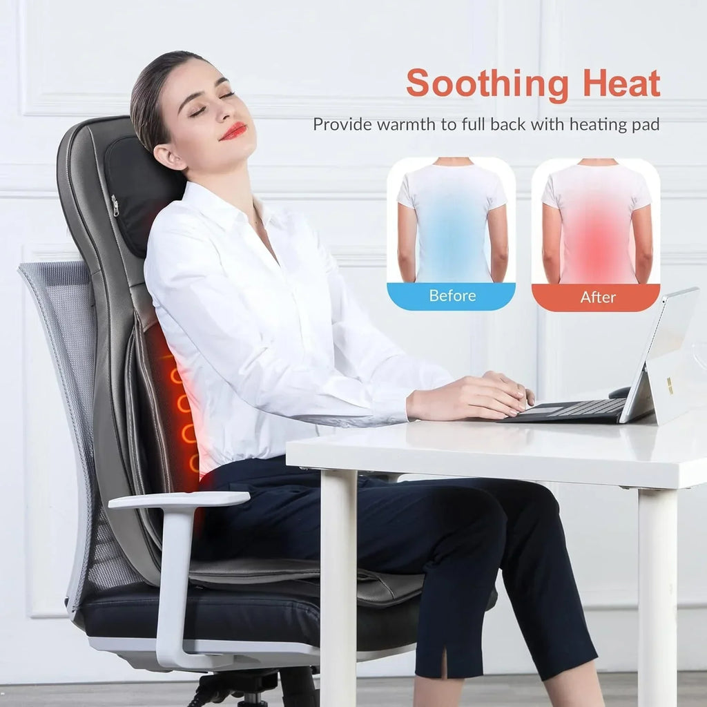 Cojín de masaje Shiatsu para espalda y cuello, masaje de amasamiento 2D/3D con calor, compresión de aire y ajuste para toda la espalda