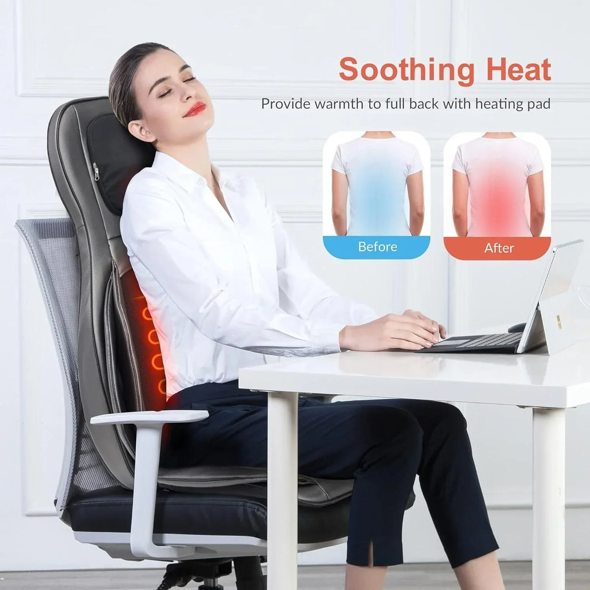 Cojín de masaje Shiatsu para espalda y cuello, masaje de amasamiento 2D/3D con calor, compresión de aire y ajuste para toda la espalda