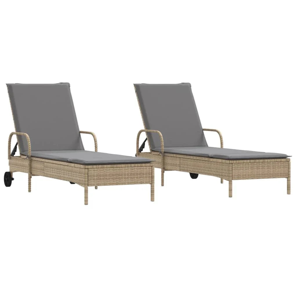 2 uds. Tumbona | Sillas con cojines de ratán sintético beige Cfw512621