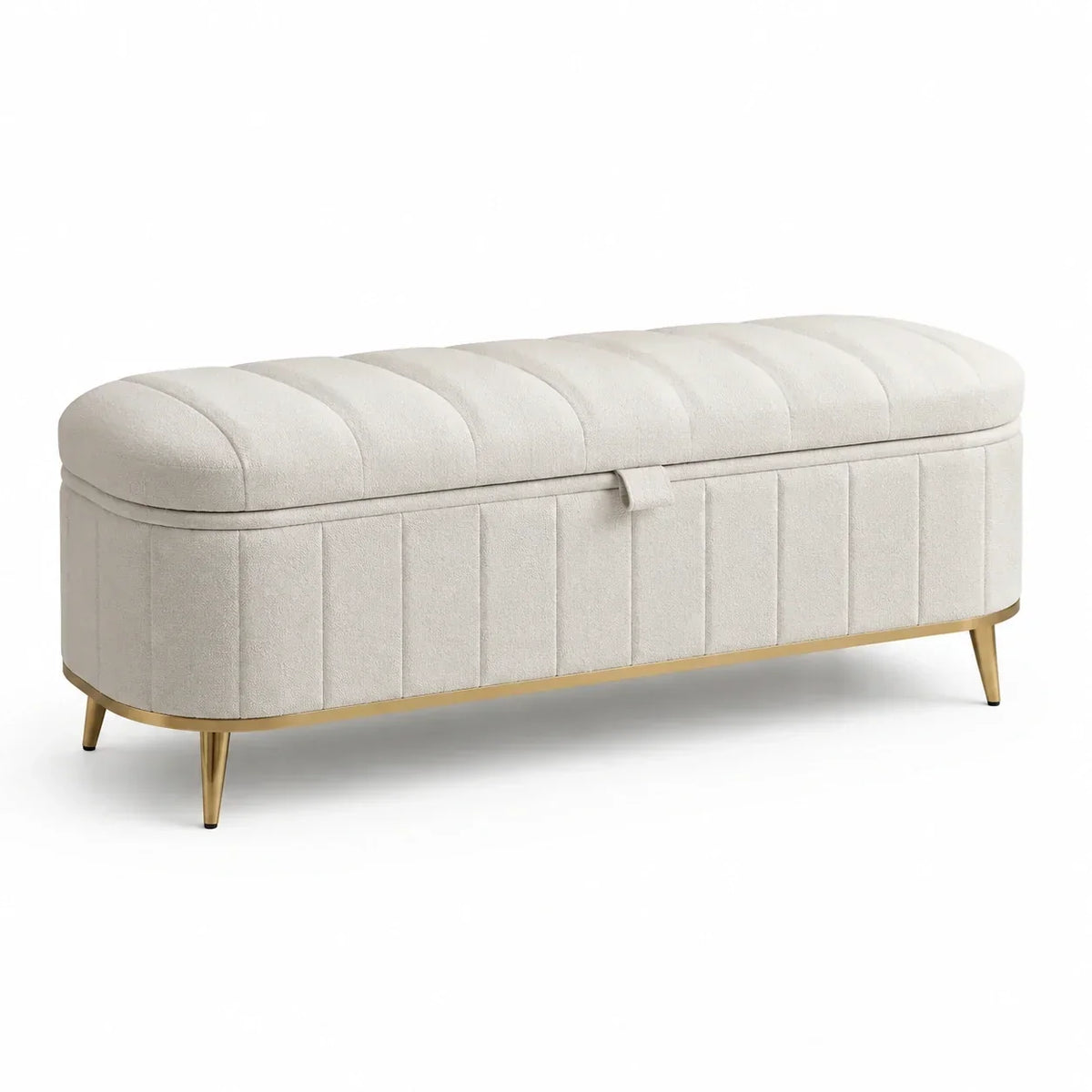 Banco de almacenamiento tapizado con patas de metal 120x40x45 cm beige