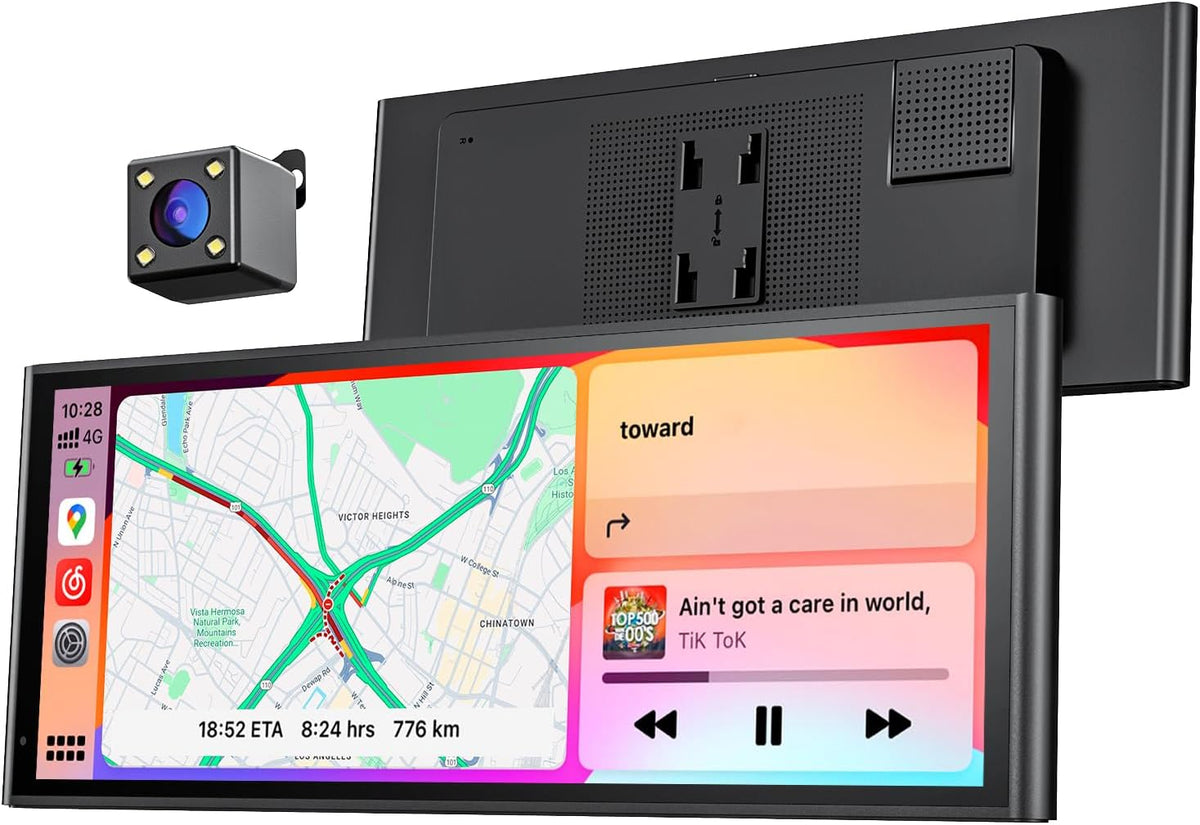 Pantalla portátil inalámbrica Krunia de 9,26" para Apple CarPlay y Android Auto, actualizaciones OTA, cámara de visión trasera, Mirror Link, Bluetooth 5.0, control por voz, navegación GPS, FM