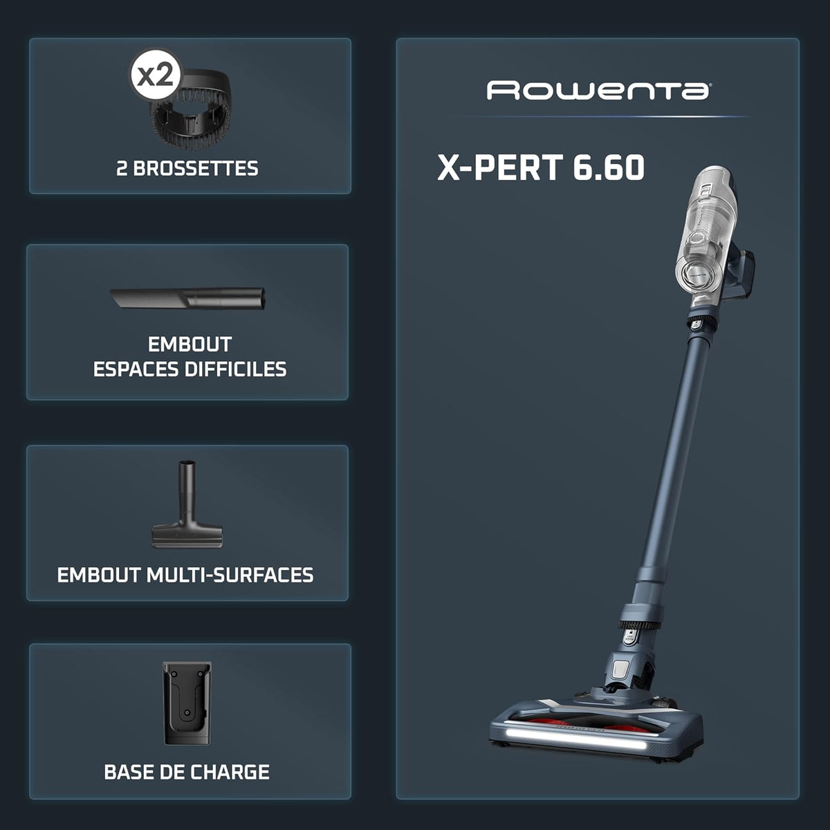 Aspiradora escoba inalámbrica multifunción Rowenta X-Pert 6.60, potencia de 100 W, 45 minutos de autonomía, RH6836EO