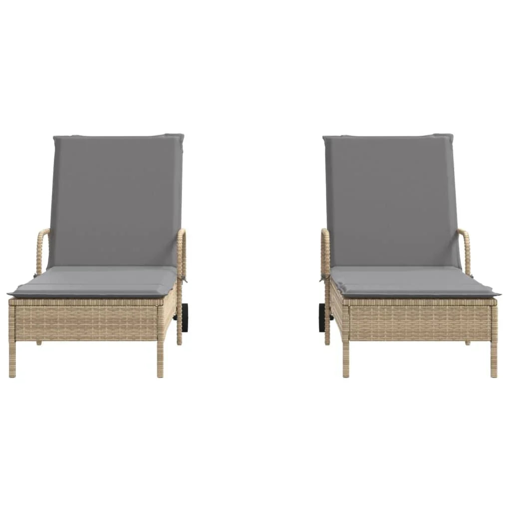 2 uds. Tumbona | Sillas con cojines de ratán sintético beige Cfw512621