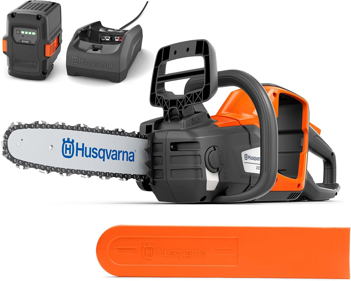 Motosierra de batería Husqvarna 225i: ligera, inalámbrica, silenciosa, espada de 14″, velocidad de cadena de 20 m/s, ideal para poda y mantenimiento de jardines (incluye batería y cargador)