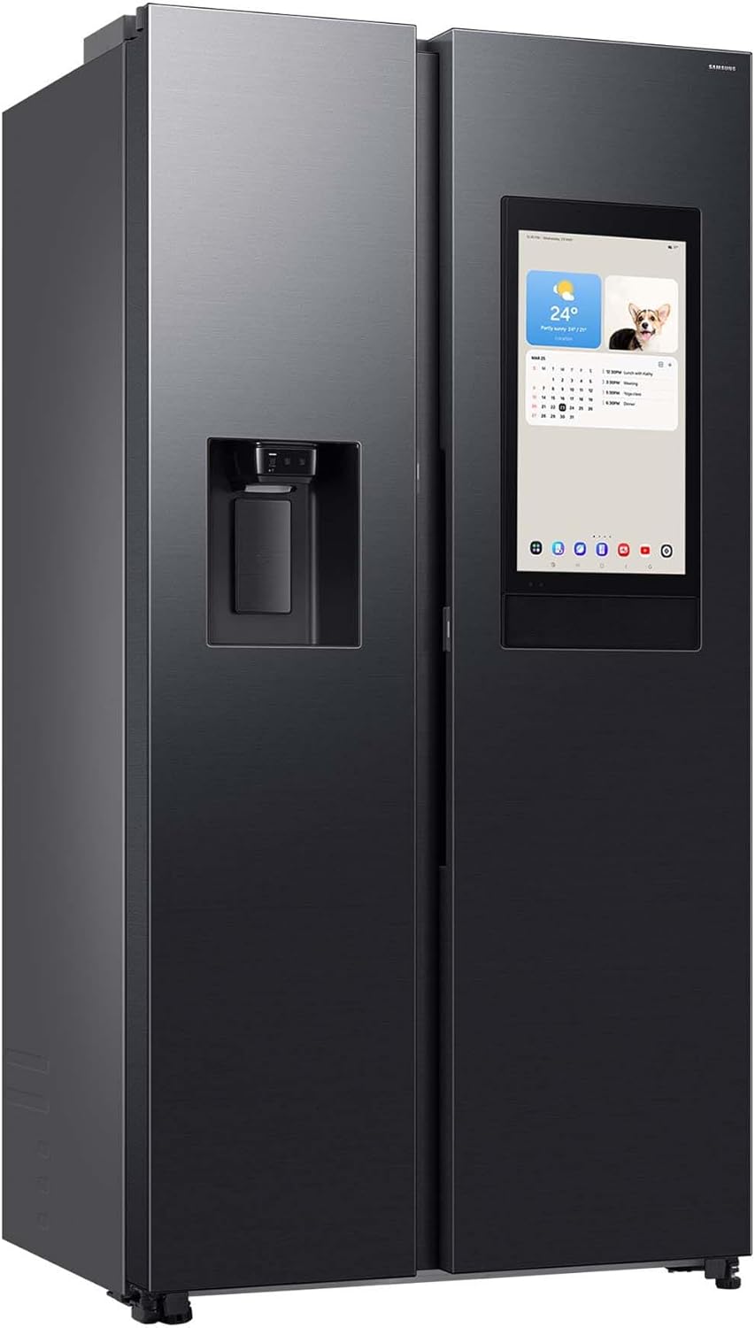 Frigorífico americano Samsung RS90F66BEFEF, frigorífico AI con congelador, 178 cm, 614 l, dispensador de hielo/agua con conexión a la red, Family Hub, AI Energy & Voice Control, acero inoxidable negro