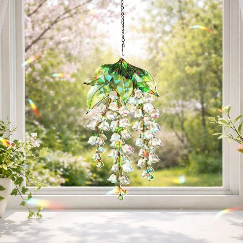 Atrapasueños holográfico de lirios de los valles, colgante de ventana floral con prisma, atrapasueños de cristal, decoración de ventana, acrílico de 3 mm, 7 tamaños