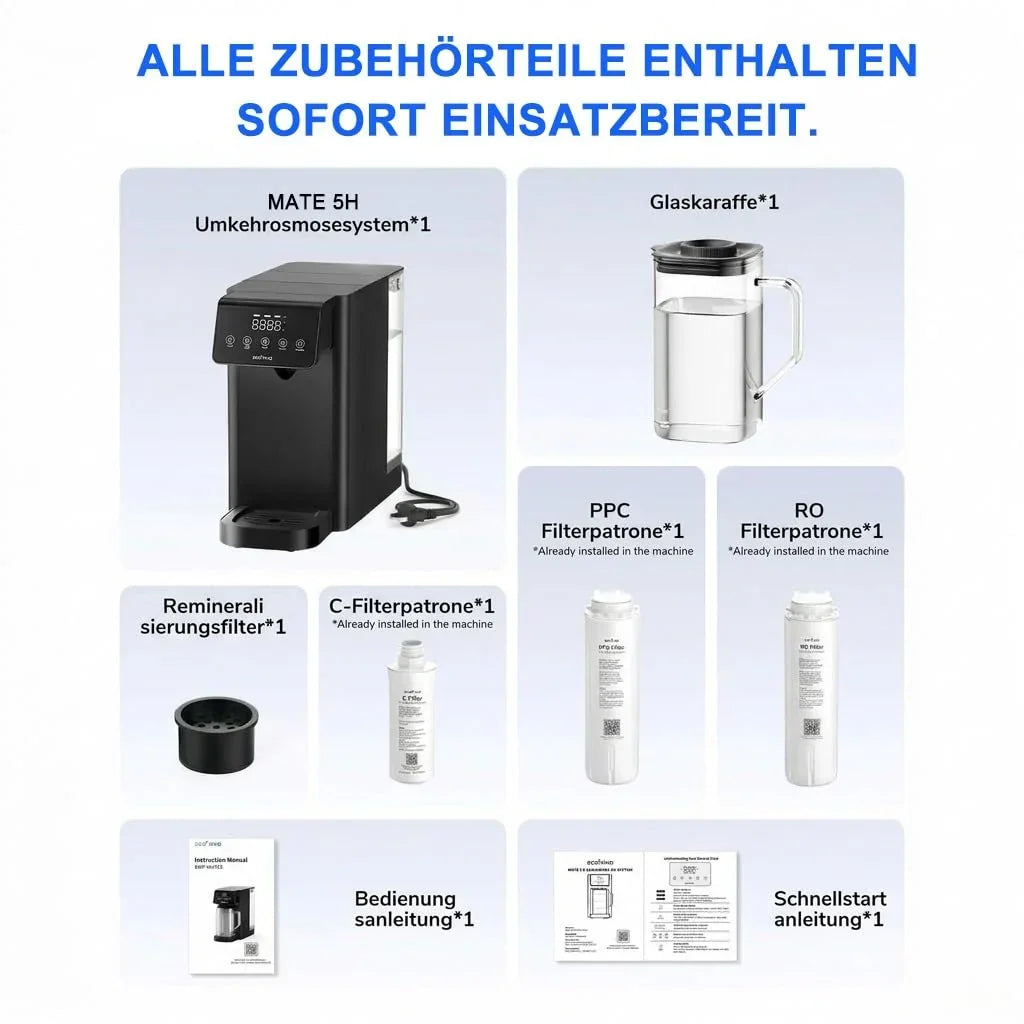 Filtro de agua de mesa Ecoviva UV RO de 8 etapas con dispensador de agua caliente y monitor TDS, sin instalación, para oficina, camping y hogar