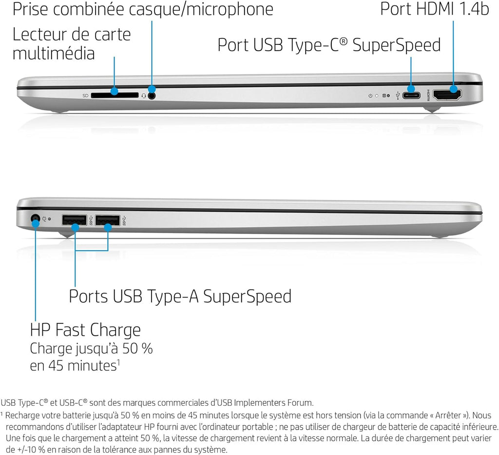 HP 15s-fq5004sf Ordenador portátil 15,6" FHD IPS, PC portátil (Intel Core i7-1255U, 16 GB de RAM, SSD 512 GB, Intel Iris XE, Windows 11), portátil plateado, teclado AZERTY