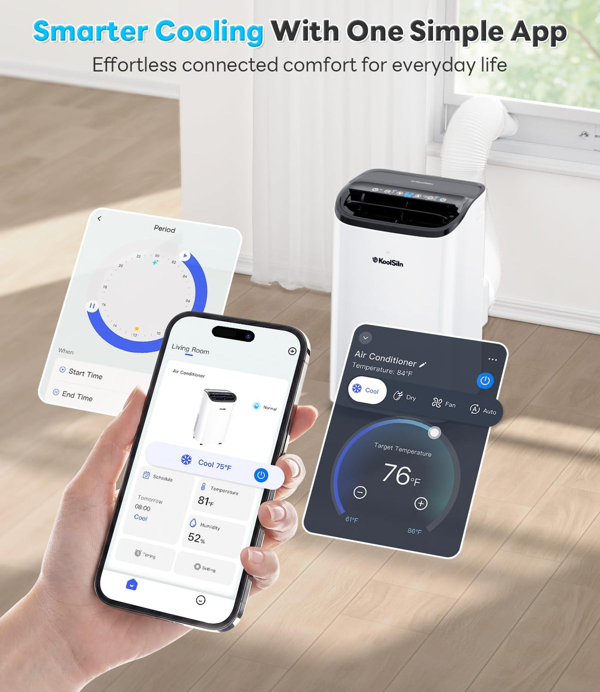 Aire acondicionado portátil de 14,000 BTU con WiFi y control remoto, enfría hasta 700 pies cuadrados, unidad de aire acondicionado portátil con autoevaporación y bajo nivel de ruido para habitaciones grandes, oficinas y garajes, blanco