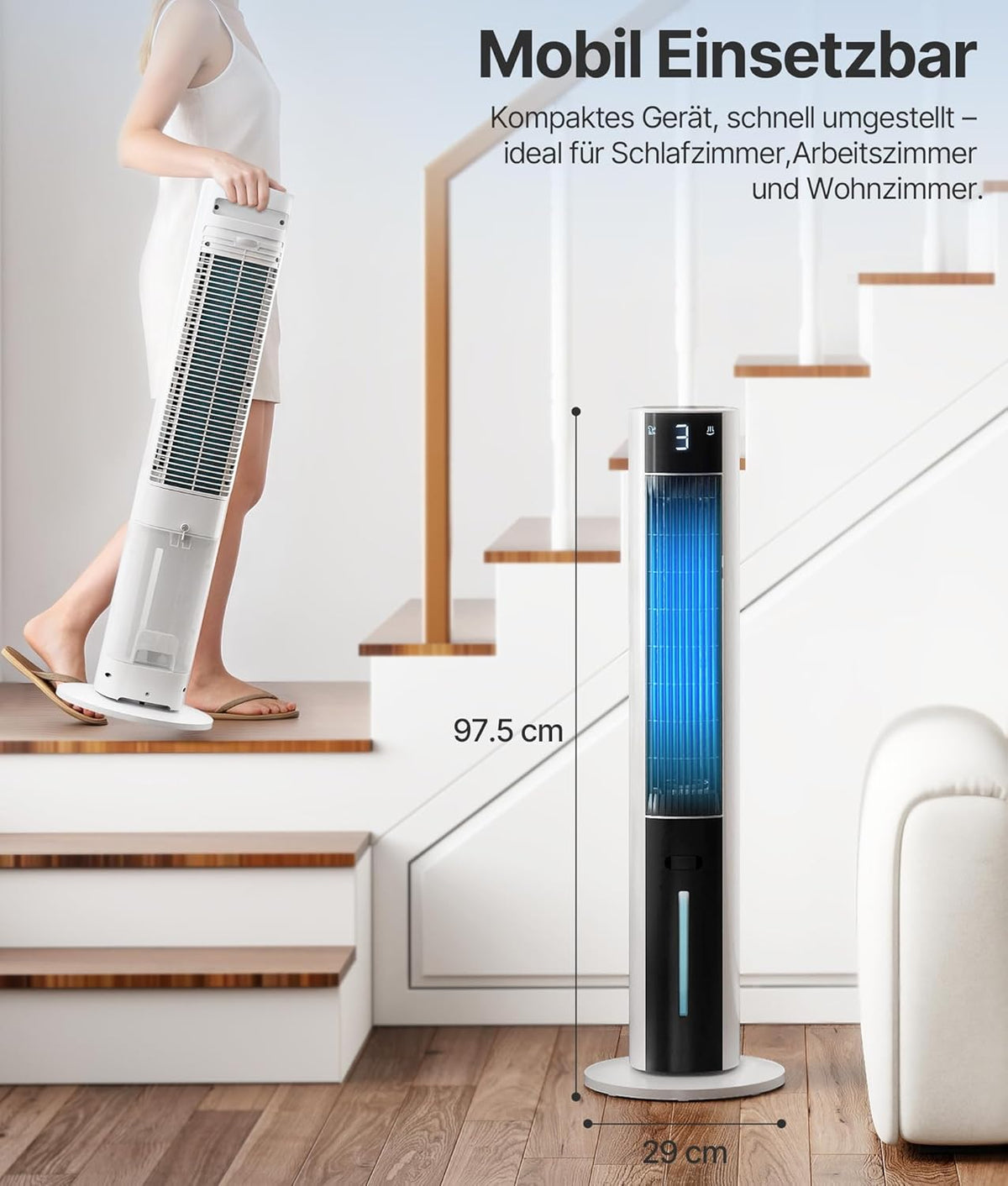 Ventilador de torre enfriador de aire con refrigeración por agua - Aire acondicionado portátil sin tubo de escape, ventilador con refrigeración silencioso, 3 modos-temporizador de 12 h-aroma-mando a distancia, para habitaciones y hogar