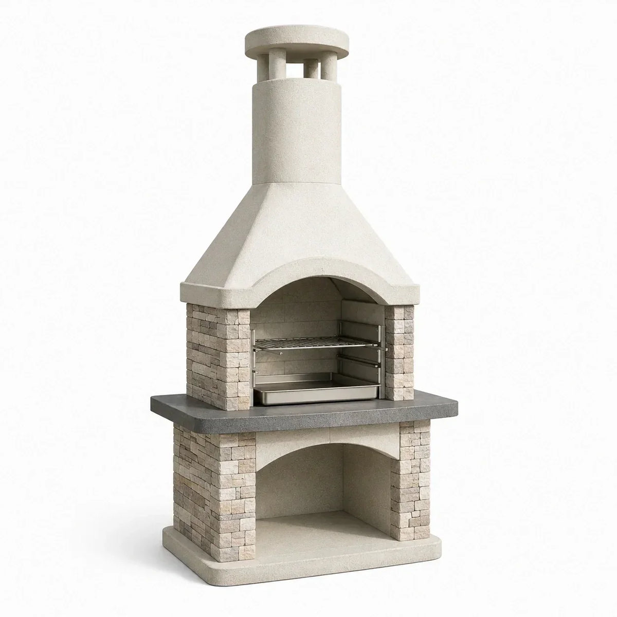 Chimenea de cerámica para barbacoa con inserto de acero inoxidable, beige/gris