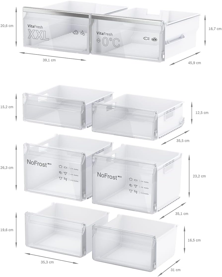 Frigorífico combi inteligente Bosch KFN96APEA Serie 4, 183x91cm, 405L refrigeración y 200L congelación, VitaFresh pro para una frescura 3 veces más duradera, NoFrost sin necesidad de descongelar, iluminación LED uniforme