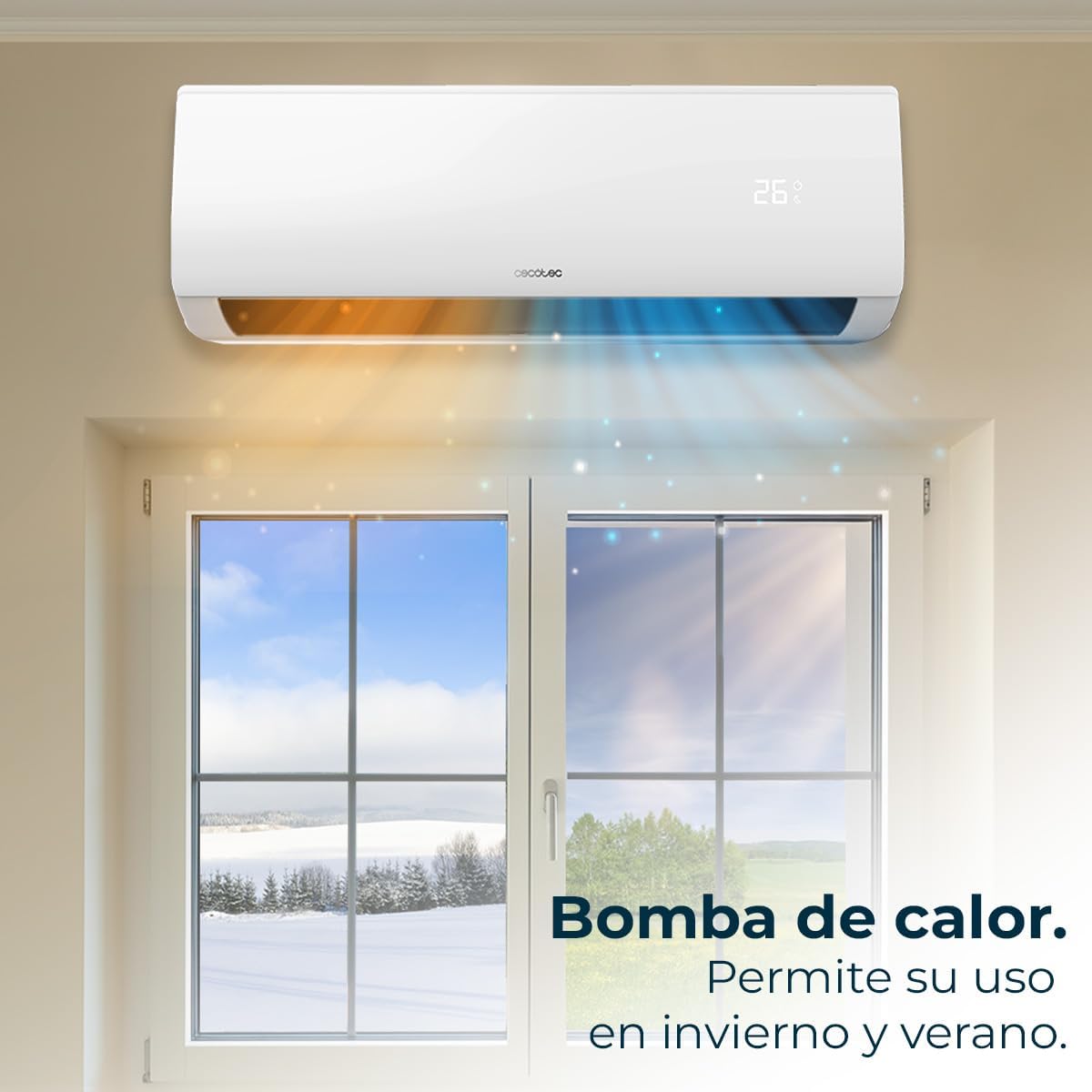 Aire acondicionado split Cecotec AirClima 9000 Smartfresh. 9000 BTU, motor DC, bomba de calor, mando a distancia, pantalla LED, sistema Inverter, 5 modos, 8 velocidades, cobertura 16 m² + compresor
