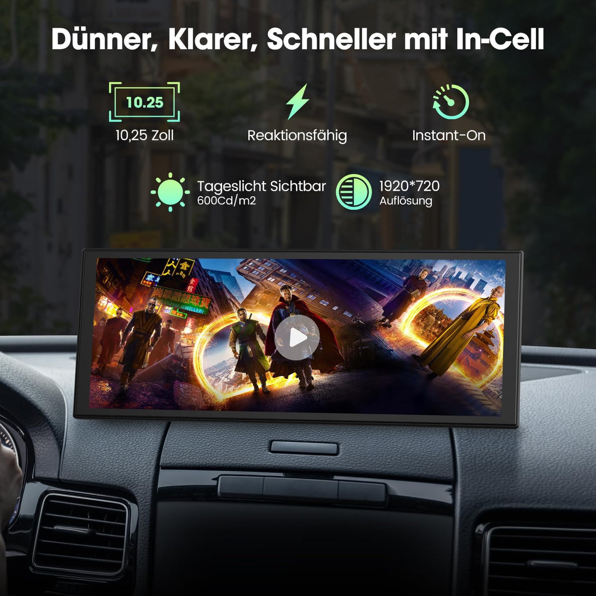 Pantalla LAMTTO para Carplay con Net-flix y Youtube, pantalla de 10.25 pulgadas con A-pple CarPlay inalámbrico y Android Auto, cámara de visión trasera, pantalla dividida, navegación, Bluetooth dual, FM, Mirror Link para iOS 10+ y Android 11+