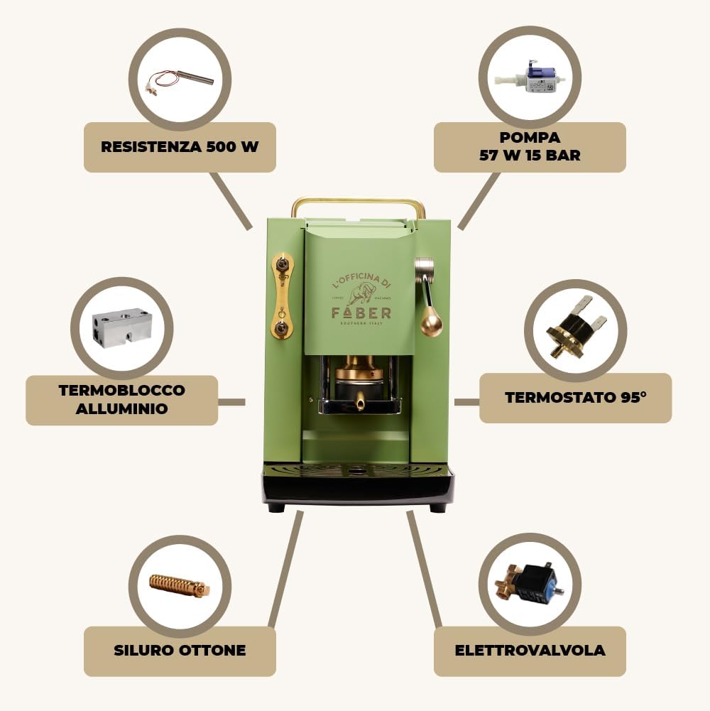 Cafetera Faber PRO Total Deluxe de latón, papel ESE de 44 mm, 1,3 litros, (blanco)