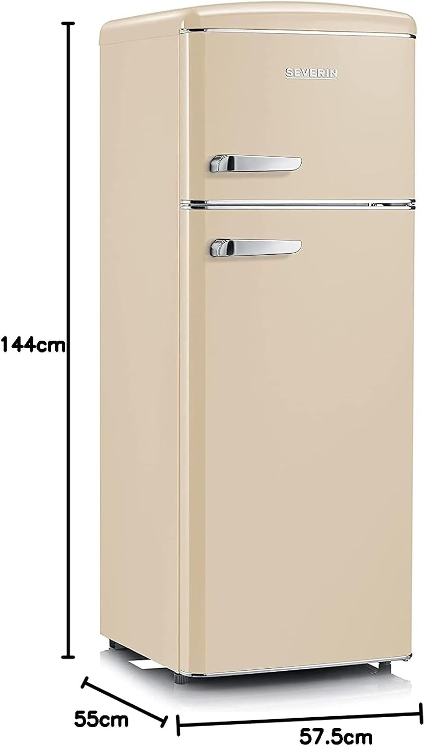 SEVERIN Retro - Frigorífico combi, compacto y eficiente, 4 estantes ajustables en altura y una gran cajonera para verduras, 206 L de capacidad útil, color crema, RKG 8933