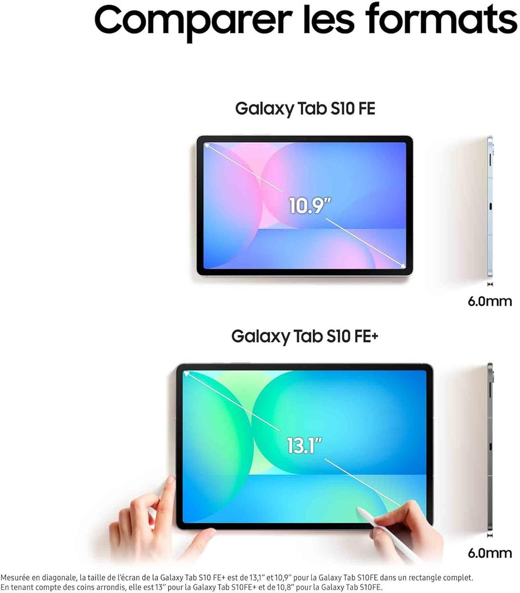 Samsung Galaxy Tab S10 FE+, Tablette Android WIFI 13,1" 128 Go, S Pen inclus, Certification IP68, Plata, Chargeur secteur rapide 25W inclus, Version FR