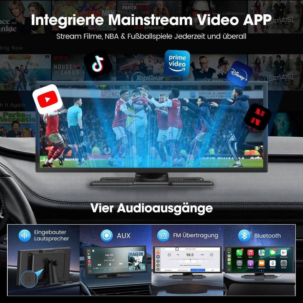 Pantalla LAMTTO para Carplay con Net-flix y Youtube, pantalla de 10.25 pulgadas con A-pple CarPlay inalámbrico y Android Auto, cámara de visión trasera, pantalla dividida, navegación, Bluetooth dual, FM, Mirror Link para iOS 10+ y Android 11+
