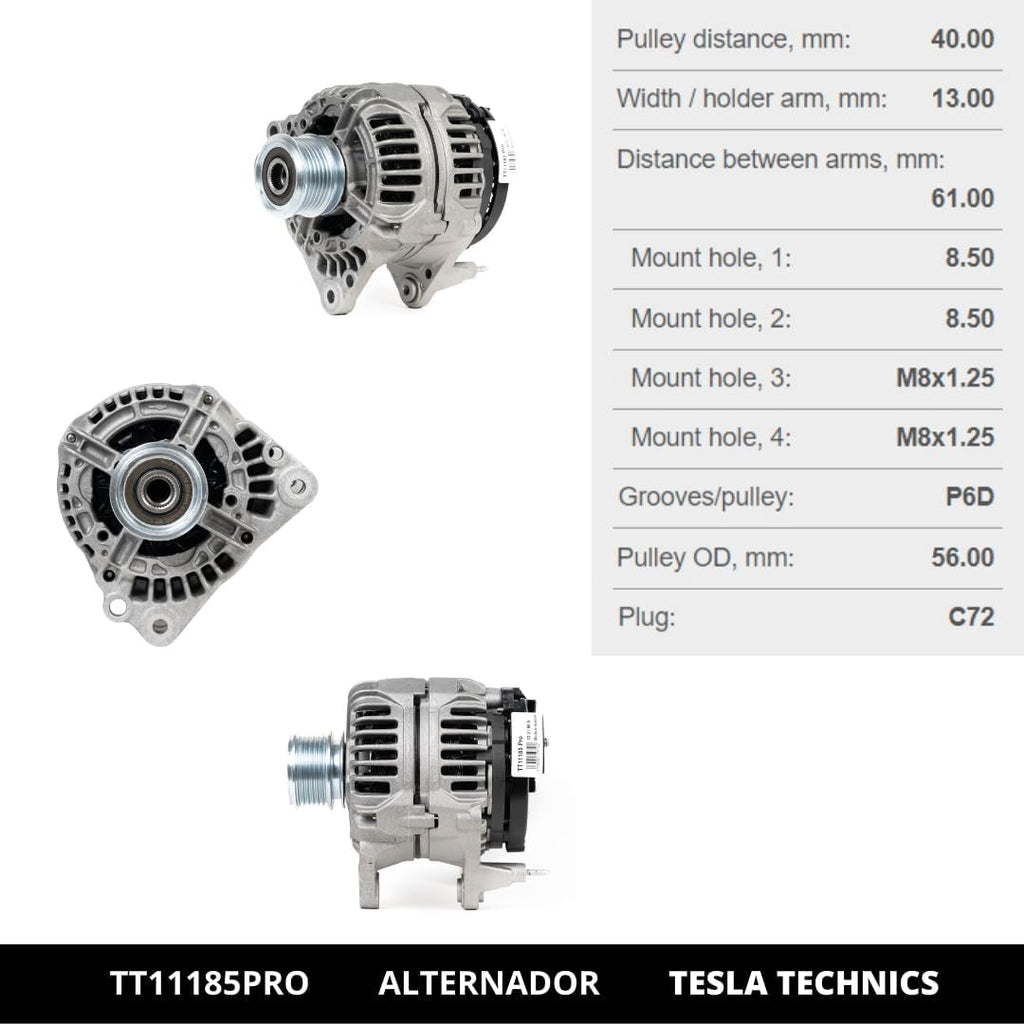 ALTERNATEUR TESLA TECHNICS TT11185 PRO 12V, 90A, compatible avec AUDI, FORD, SEAT, SKODA, VOLKSWAGEN. Excellente relation qualité-prix. Installation facile et garantie.