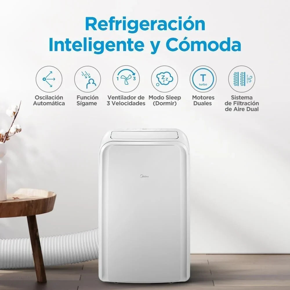 Aire Acondicionado Portátil MIDEA Pingüino 3 en 1 | 3000 Frigorías / 12000 BTU | Aire acondicionado silencioso para 43m2 - Deshumidificador, Ventilador, Climatizador 3500 W - 4 modalidades con kit de ventana