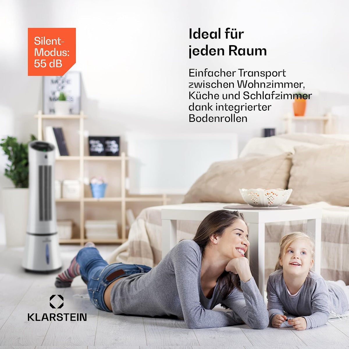 Klarstein 4 en 1: Enfriador de aire inteligente, ventilador, humidificador e ionizador I Depósito de agua de 6 L, oscilación, 30 W, 210 m³/h, temporizador I Aire acondicionado sin tubo de escape, aire acondicionado móvil, plata