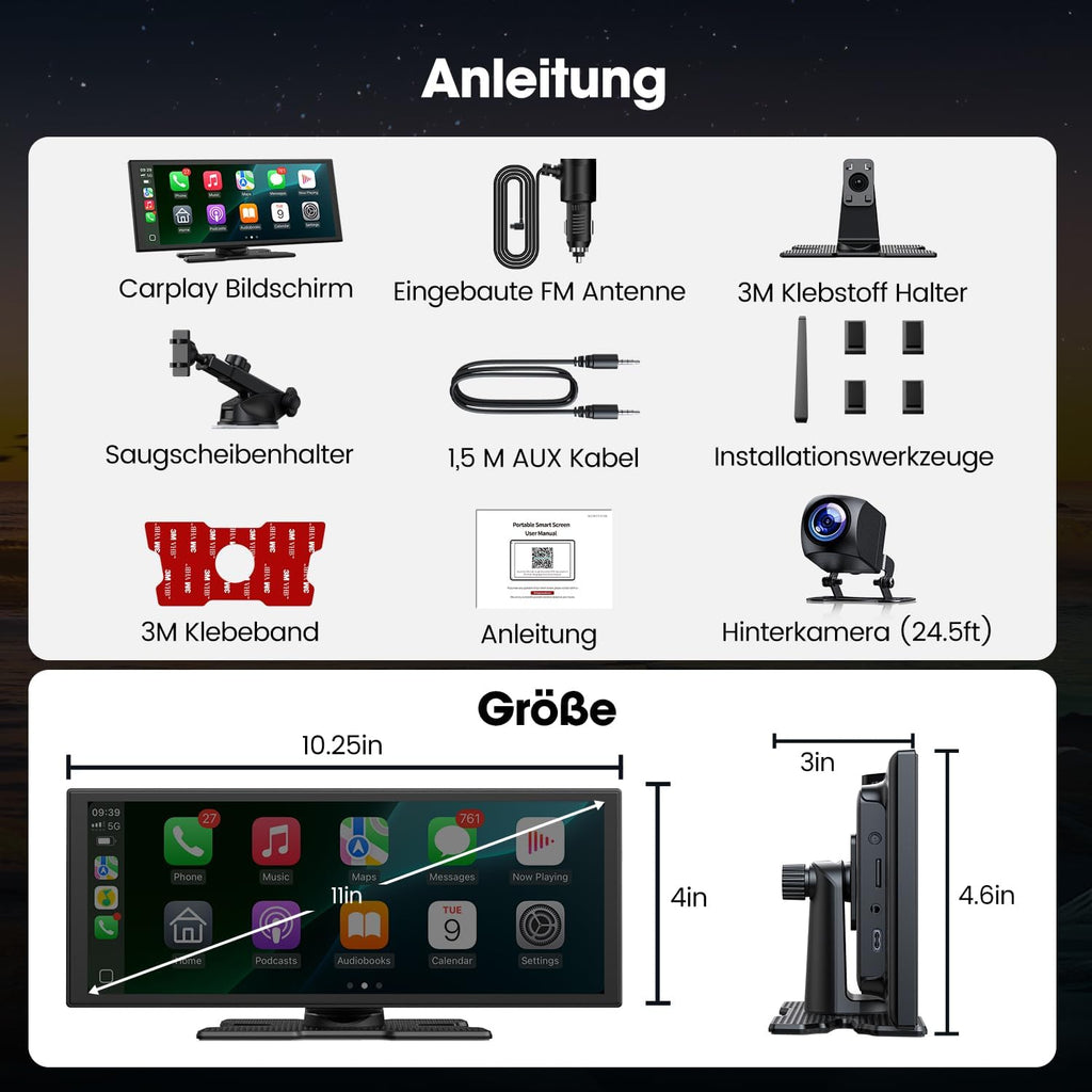 Pantalla LAMTTO para Carplay con Net-flix y Youtube, pantalla de 10.25 pulgadas con A-pple CarPlay inalámbrico y Android Auto, cámara de visión trasera, pantalla dividida, navegación, Bluetooth dual, FM, Mirror Link para iOS 10+ y Android 11+