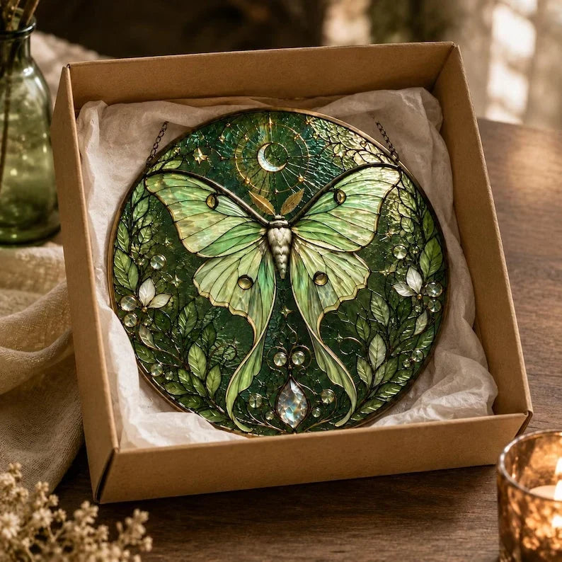 Atrapasueños de cristal para ventana, atrapasueños de mariposa de vidrieras, decoración de pared de flores de cristal verde, 6-11,8 pulgadas
