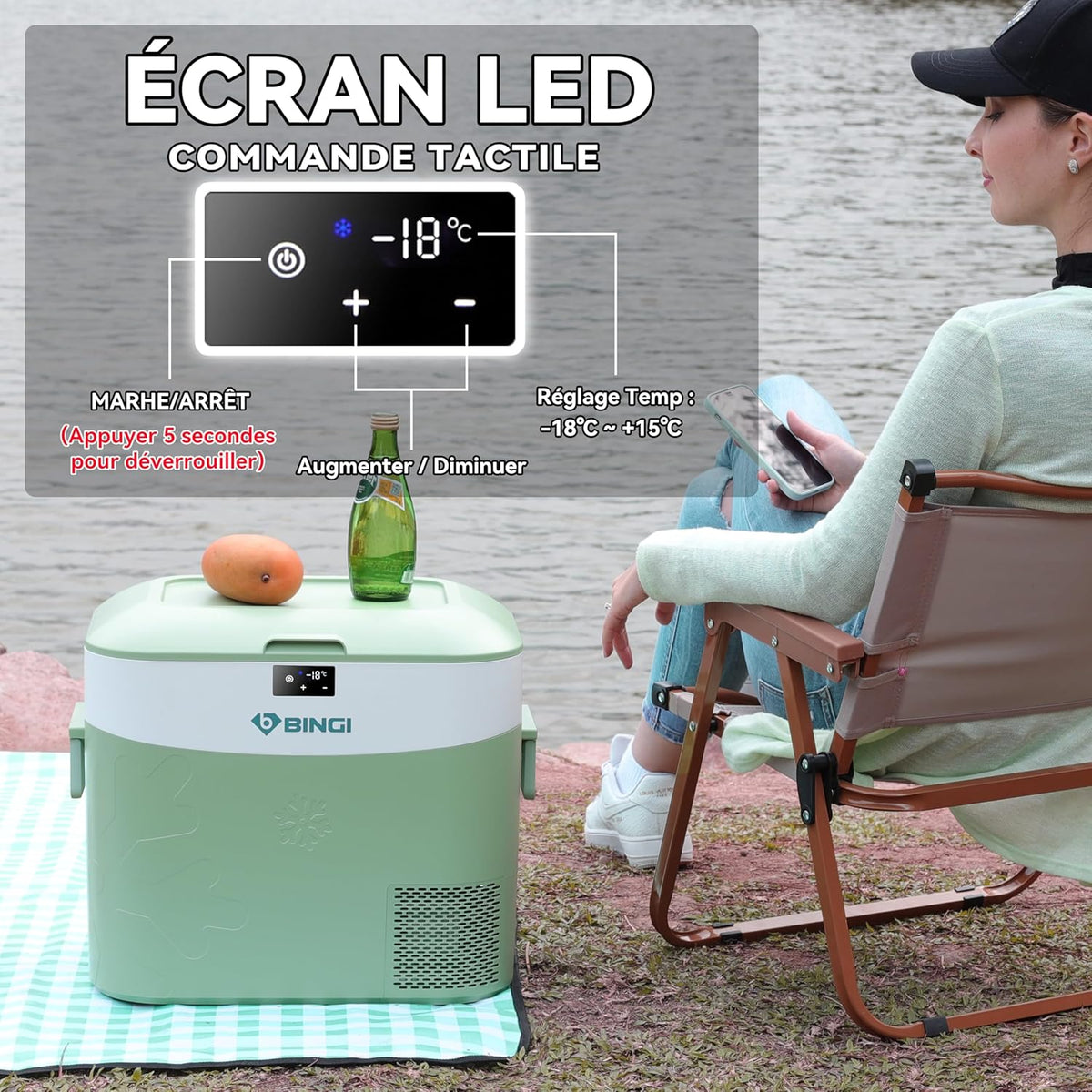 BINGI Nevera Eléctrica de Compresión para Coche de 22L con Enfriamiento Rápido - Refrigerador Portátil hasta -18°C, 12V/24V/220V, para Autocaravana, Furgoneta, Camión, Barco, Coche, Hogar, Camping