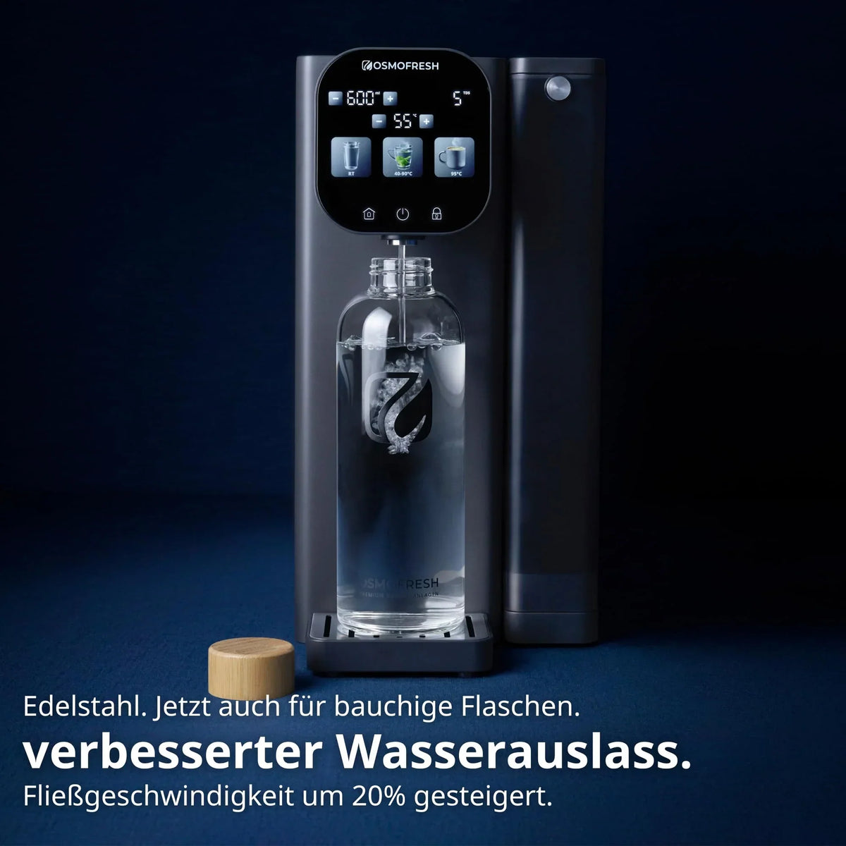 Sistema de ósmosis inversa de sobremesa OsmoFresh Fusion Air, dispensador de agua caliente, filtro de minerales, 3x UVC, relación de residuos 2:1, certificado por TÜV